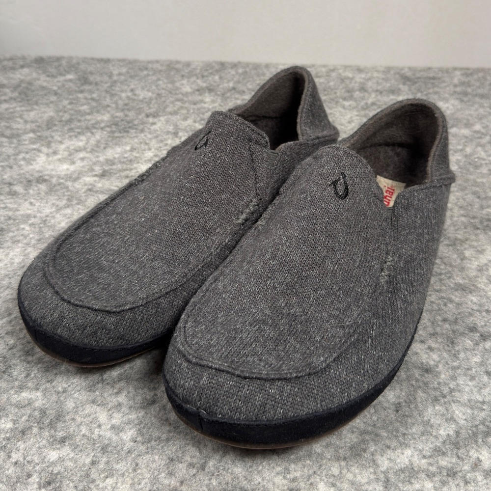 OluKai Moloa Hulu Mens Slippers US 8 Charcoal Gray Wool Blend Slip On 10411-6C6C